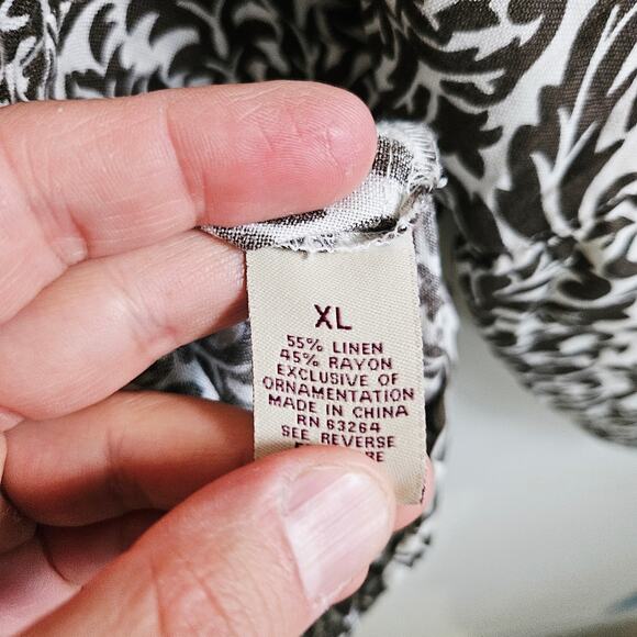 Yvos Women's Size XL Flowy Peasant Blouse Cream Brown Baroque Linen Blend Boho - Picture 6 of 6